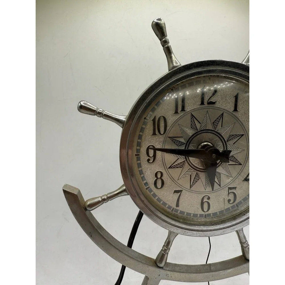 Vintage Howard Clock Corp Nautical Maritime Ships Wheel Electric Mantle Clock